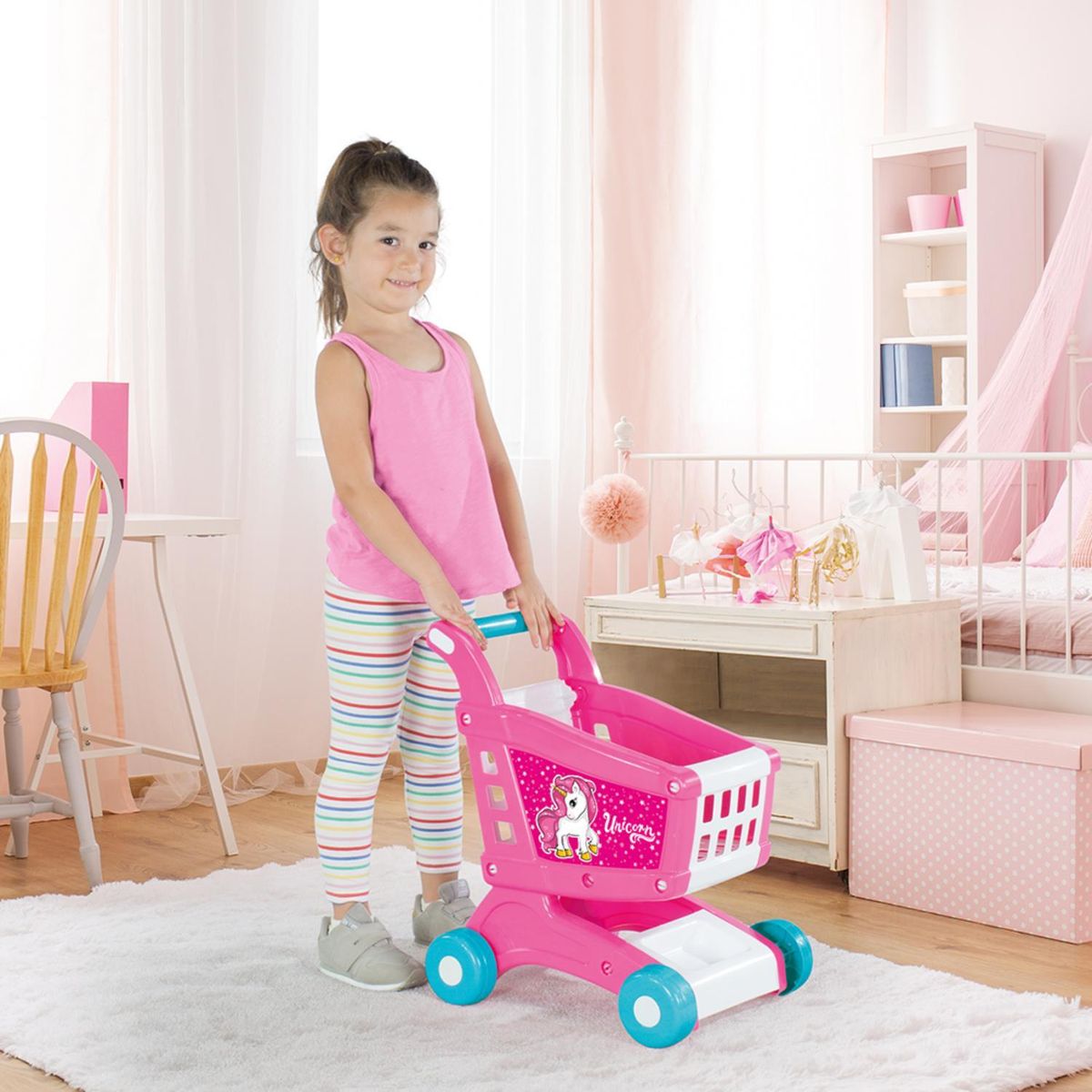 DOLU - Carrito Compra Supermercado Juguete Unicornio 48x30x40cm