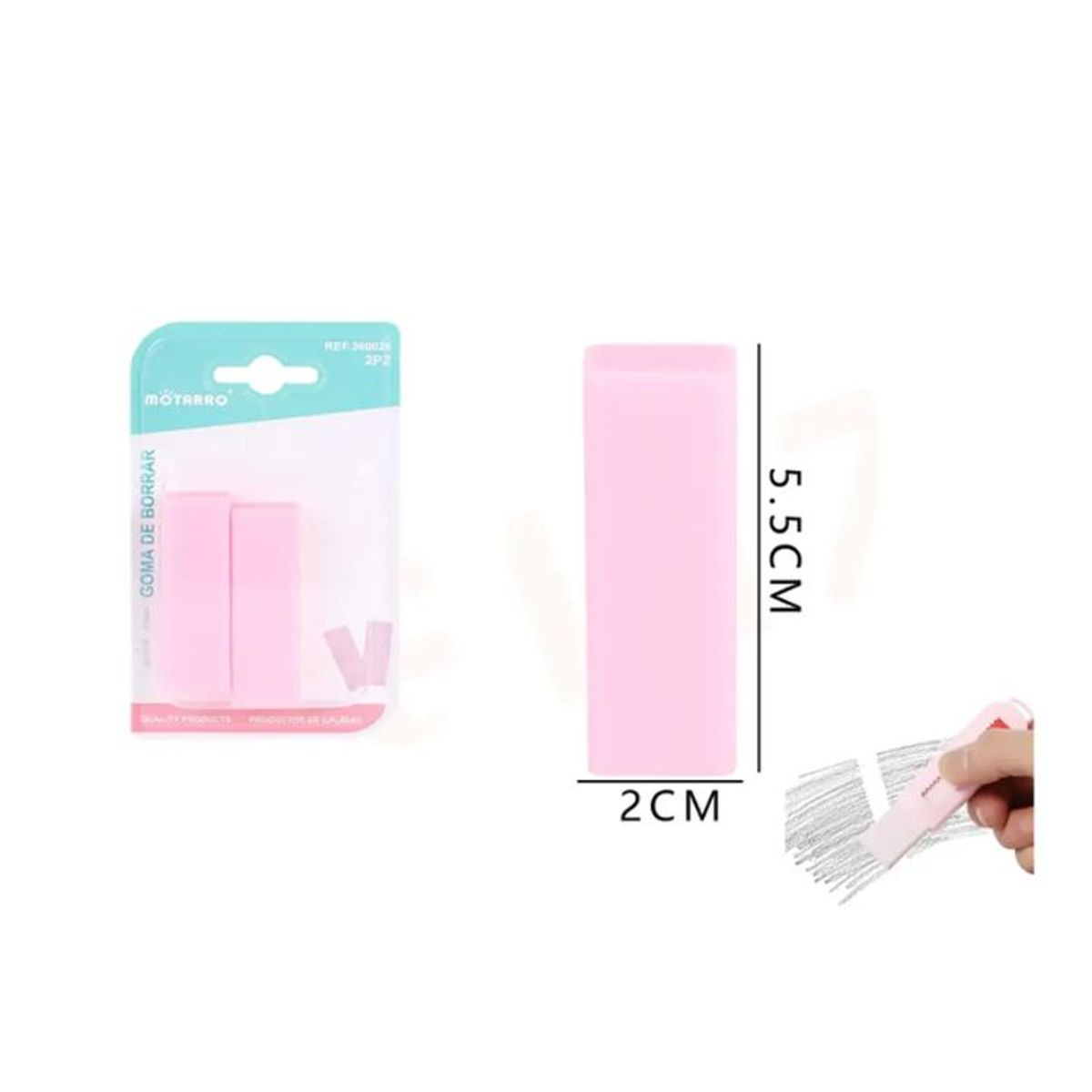 GENERICO - Goma de Borrar Rosa pastel 55x2cm 2pcs