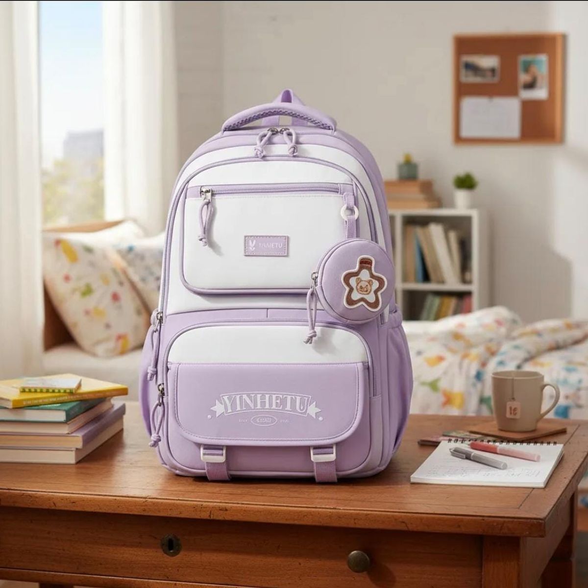 GENERICO - Mochila Bolso Escolar cute kawai color Morado