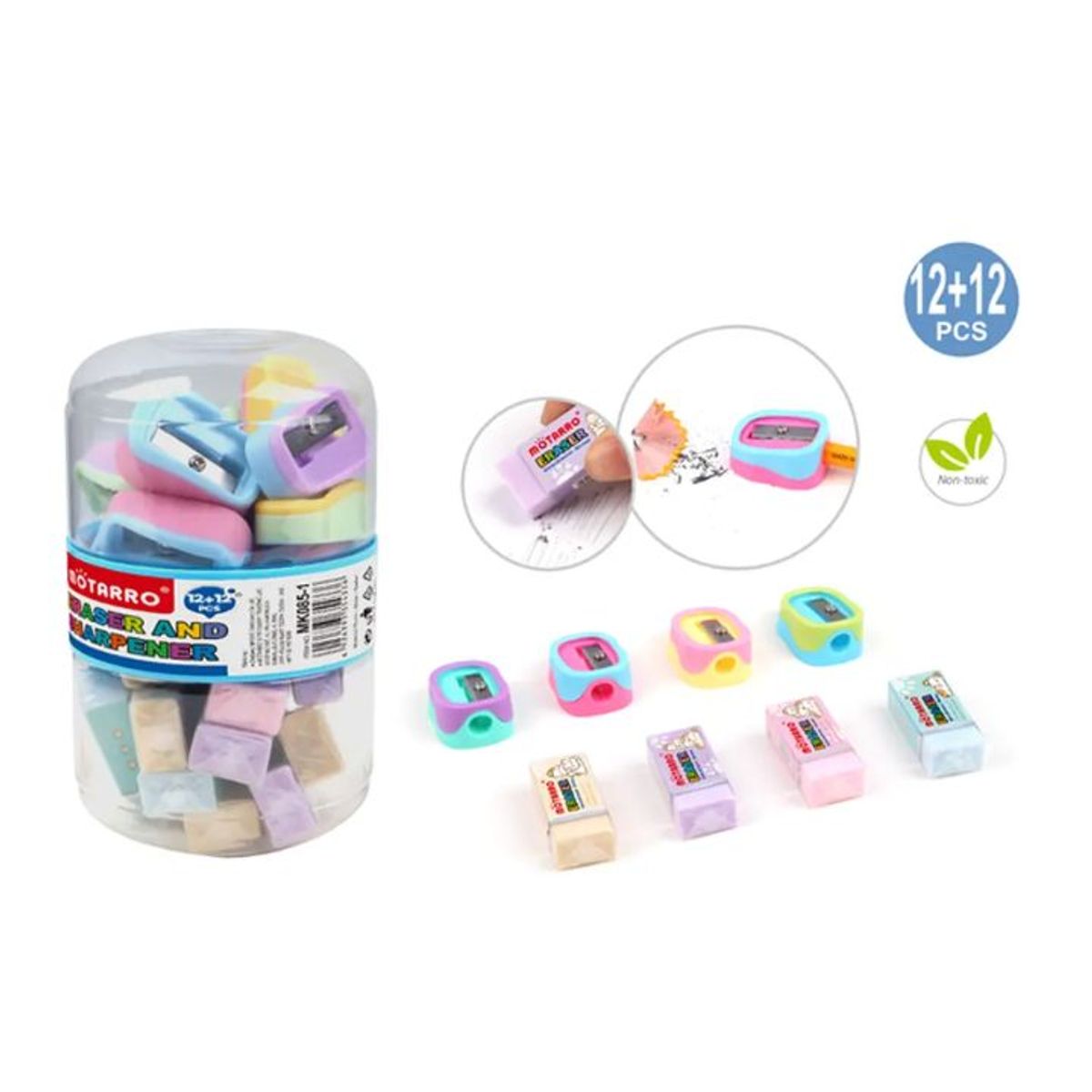 GENERICO - Set 12Sacapuntas+12pcs Goma de Borrar
