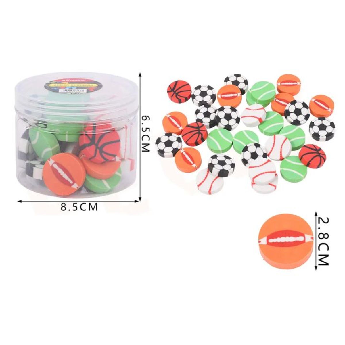 GENERICO - Goma de Borrar Pelotas en Balde 30pcs
