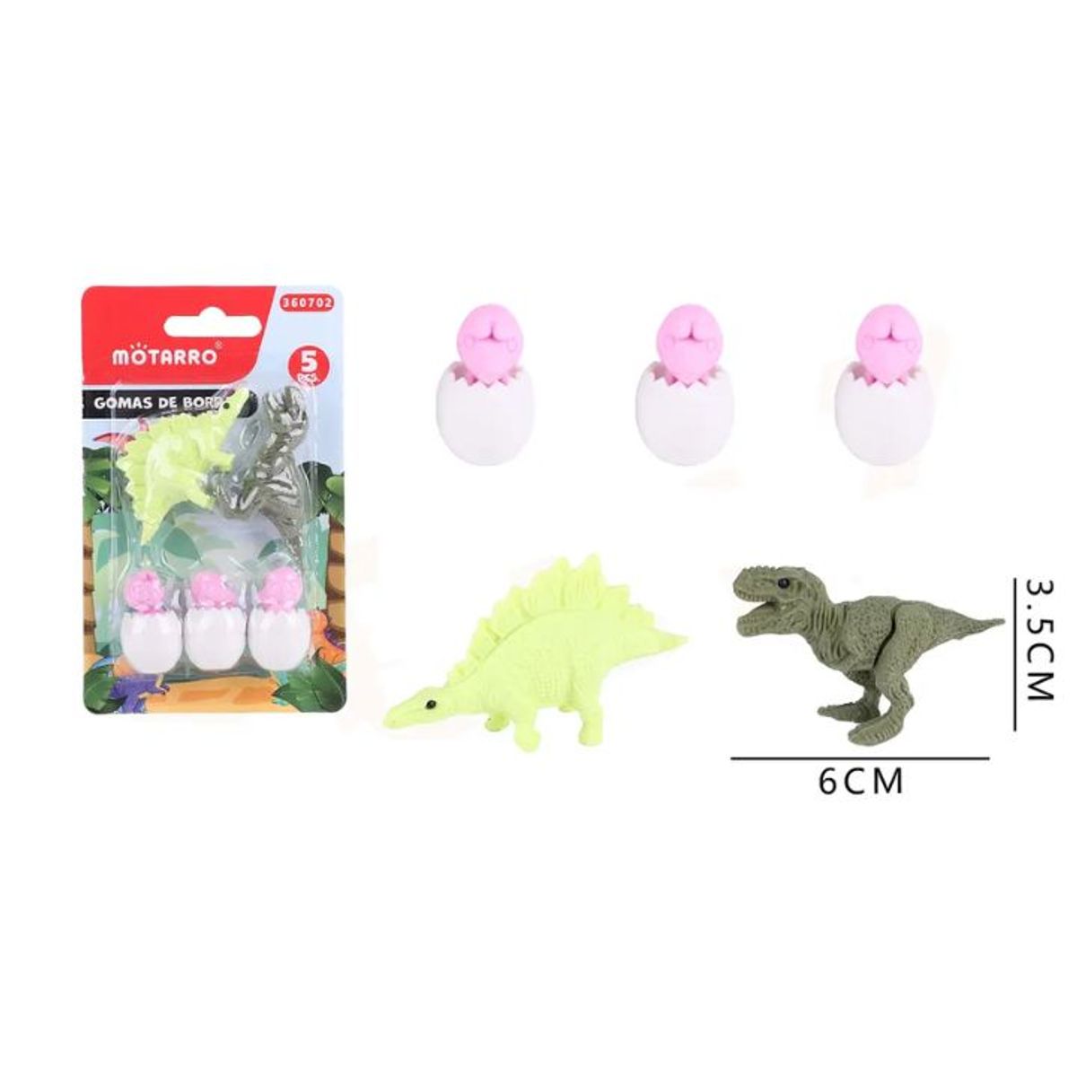GENERICO - Goma de Borrar Dinosaurio 5pcs 6x3cm