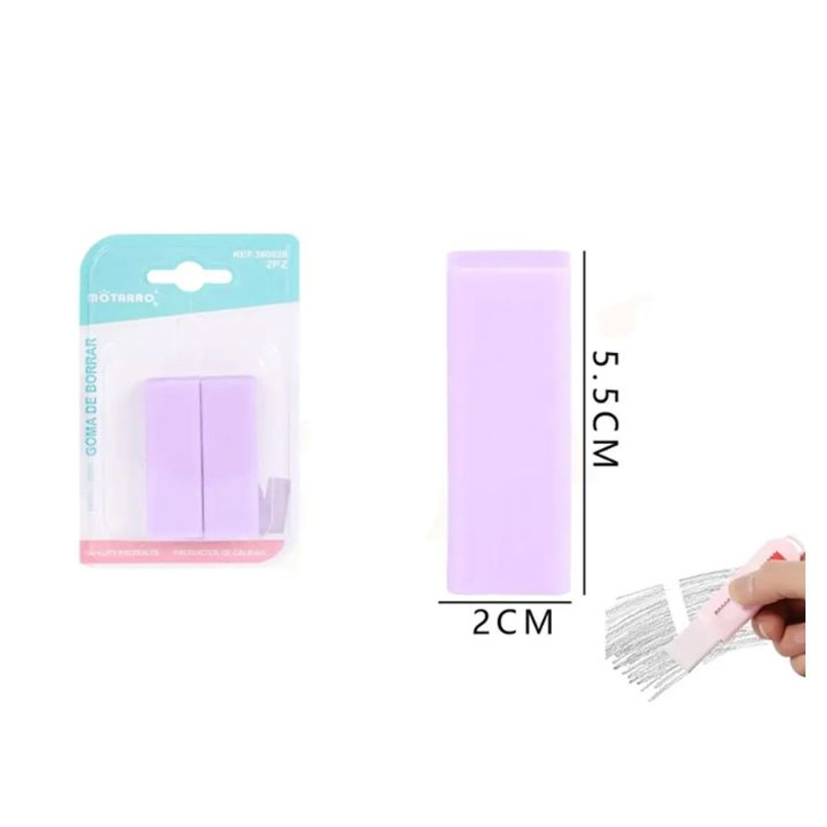 GENERICO - Goma de Borrar Purpura pastel 55x2cm 2pcs