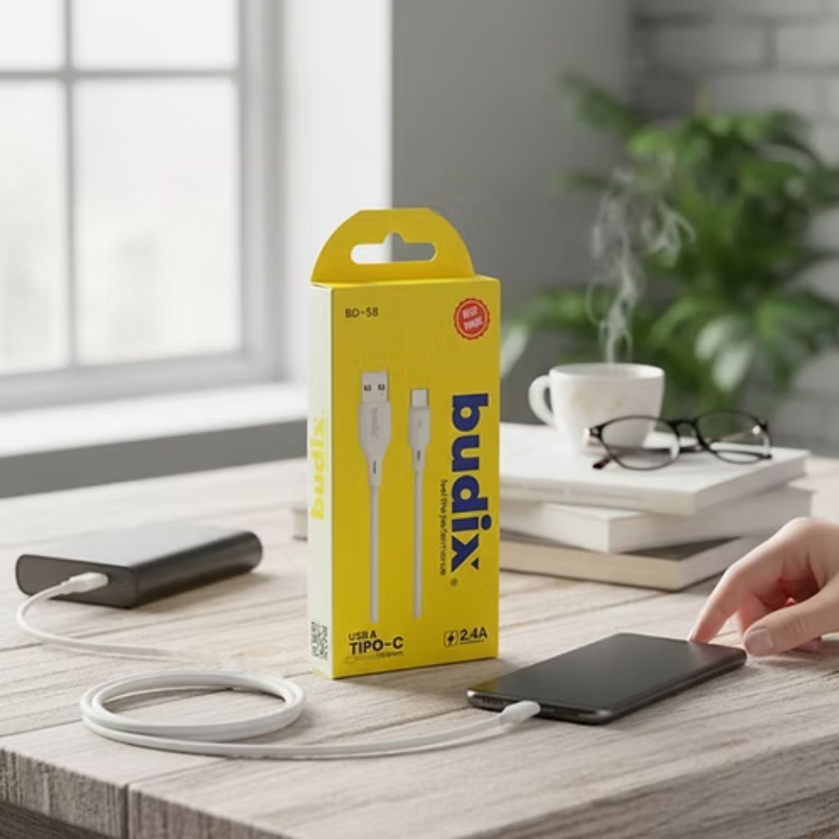 GENERICO - Cable USB-A a Tipo-C  Blanco 1 Metro 2.4 A