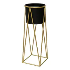 GENERICO - Porta Macetero Pedestal Maceta Plantas Negro Dorado BELUG.