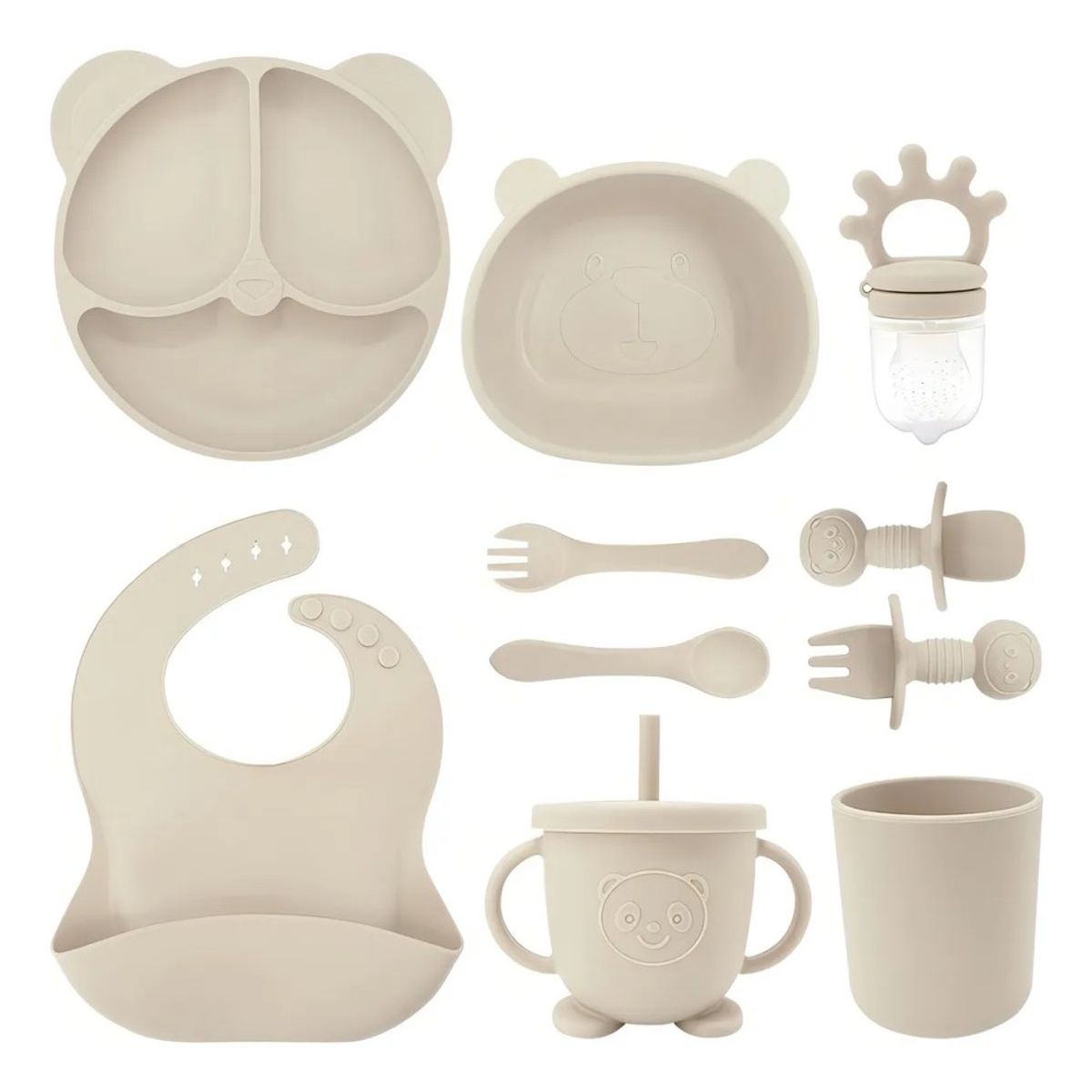 GENERICO - Set 10pcs Alimentación Silicona Dividida Con Ventosa Bebés Color Beige BELUG