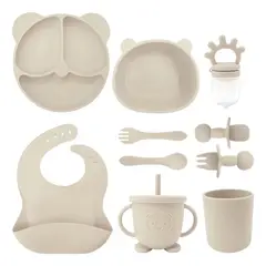 GENERICO - Set 10pcs Alimentación Silicona Dividida Con Ventosa Bebés Color Beige BELUG