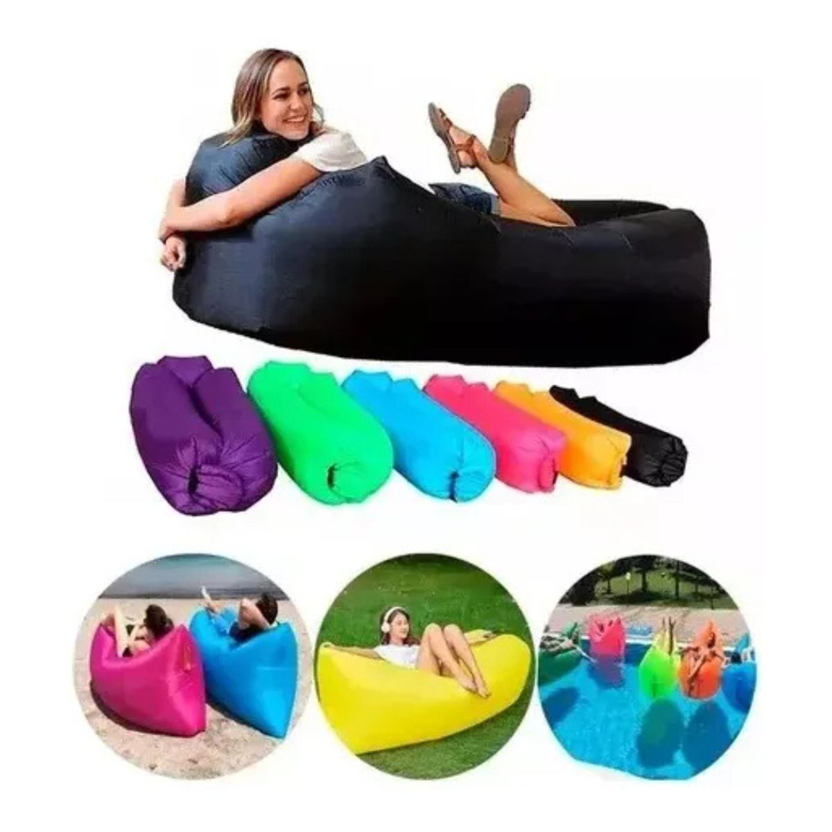 GENERICO - Sofá Inflable Portátil Tumbona Banano Camping Aire Libre FUCSIA