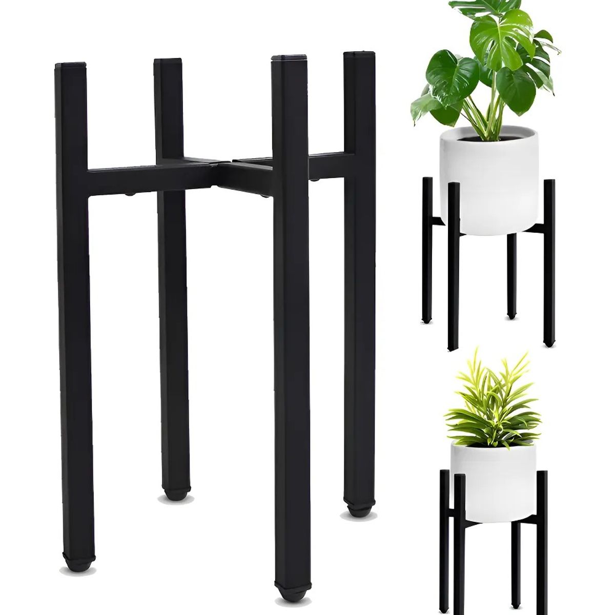 GENERICO - Set Organizador Pedestal Porta Macetero Desmontable Metal Negro.