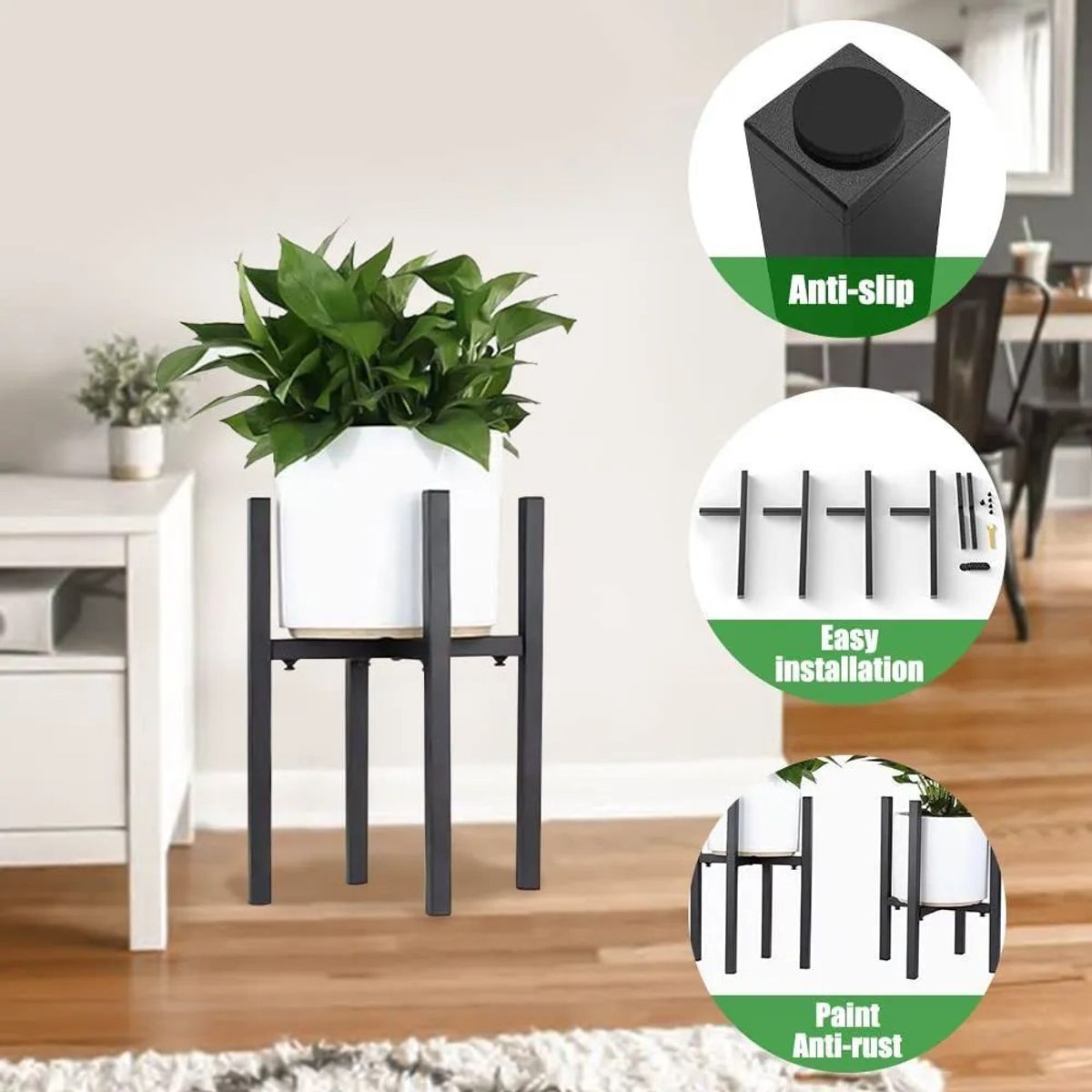 GENERICO - Set Organizador Pedestal Porta Macetero Desmontable Metal Negro.