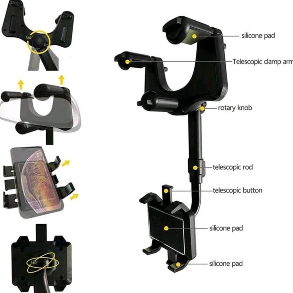 GENERICO - Soporte celular para espejo central rotacion 360