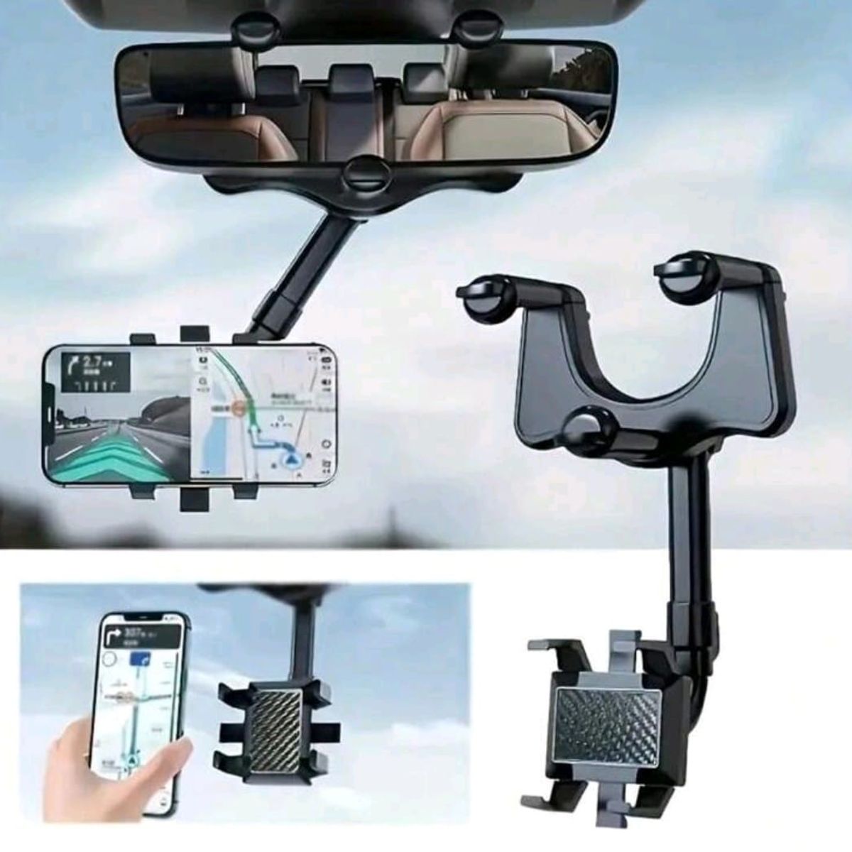 GENERICO - Soporte celular para espejo central rotacion 360