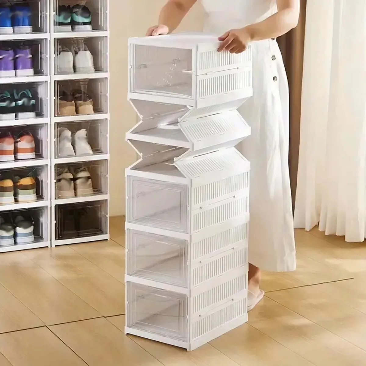 GENERICO - Zapatero Vertical Plegable 6 Pares- Organizador De Zapatos Blanco