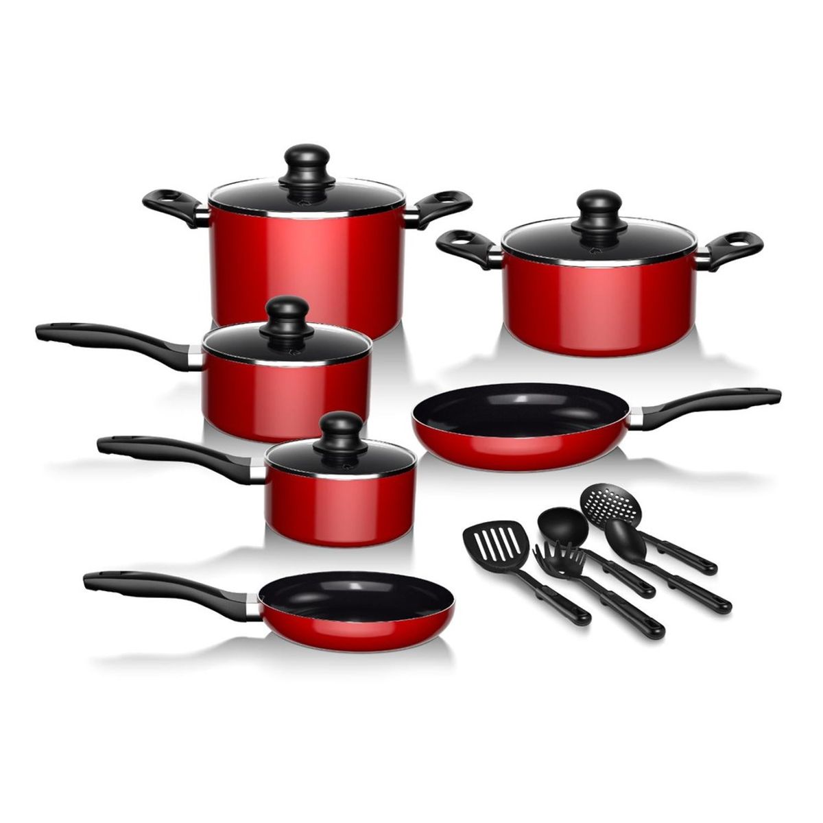 GENERICO - Batería de Cocina 15Pzas Aluminio Antiadherente Rojo Wolf