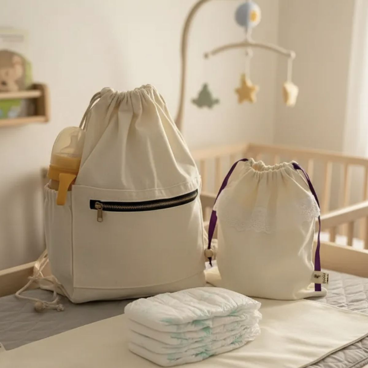 HAOKIDS - Pañalera Bebé mochila de lona Set 3 en 1 + Bolsa Impermeable y Mudador Portátil confección nacional