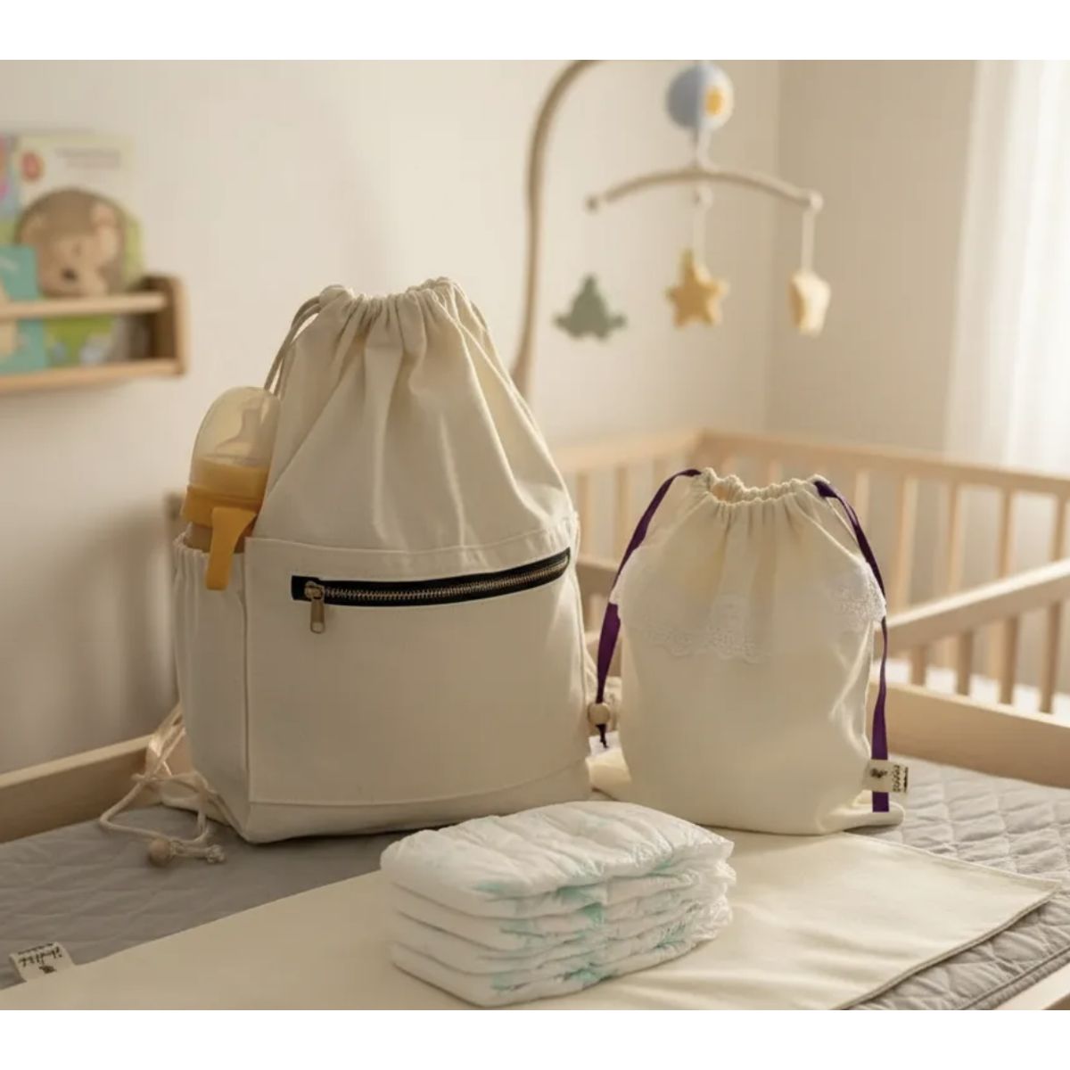 HAOKIDS - Pañalera Bebé mochila de lona Set 3 en 1 + Bolsa Impermeable y Mudador Portátil confección nacional