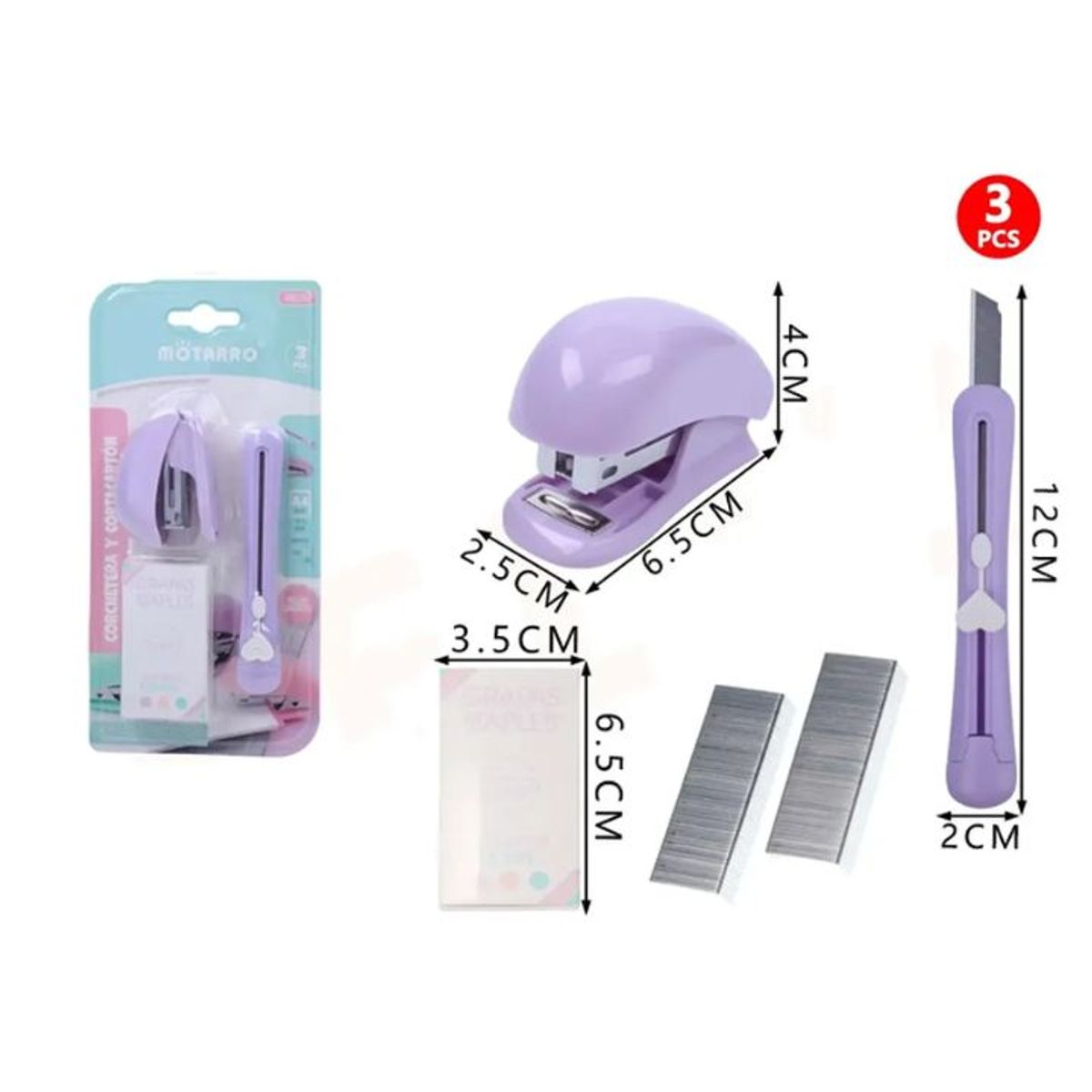 GENERICO - Kit Corchetera Morado 3pcs