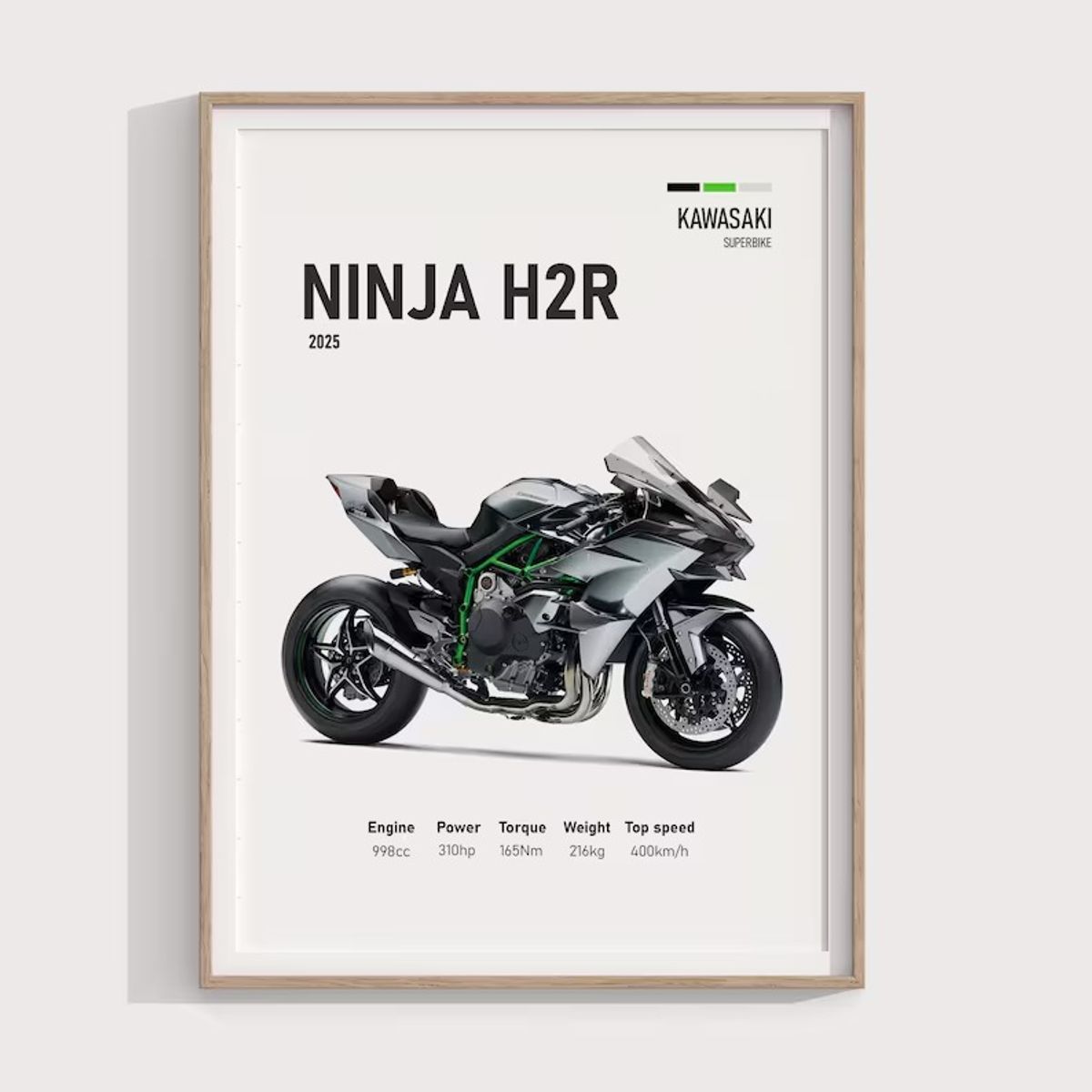 GENERICO - Cuadro Kawasaki Ninja H2r  Motociclismo Deportivo + Marco Negro