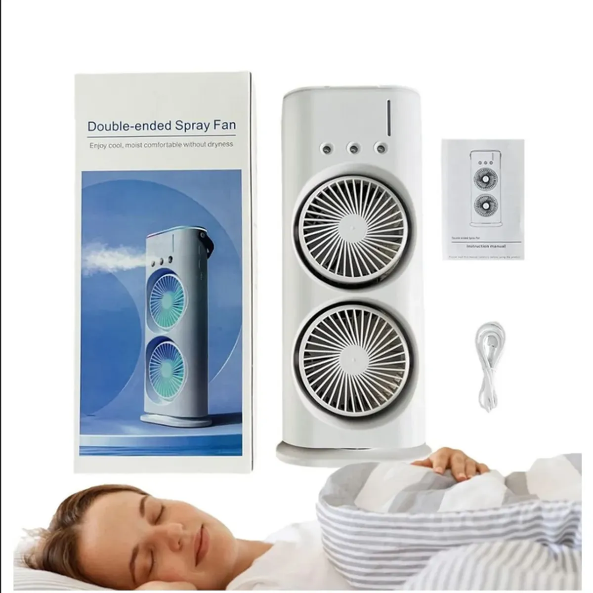 GENERICO - Ventilador Portátil Doble Con Humificador Luces