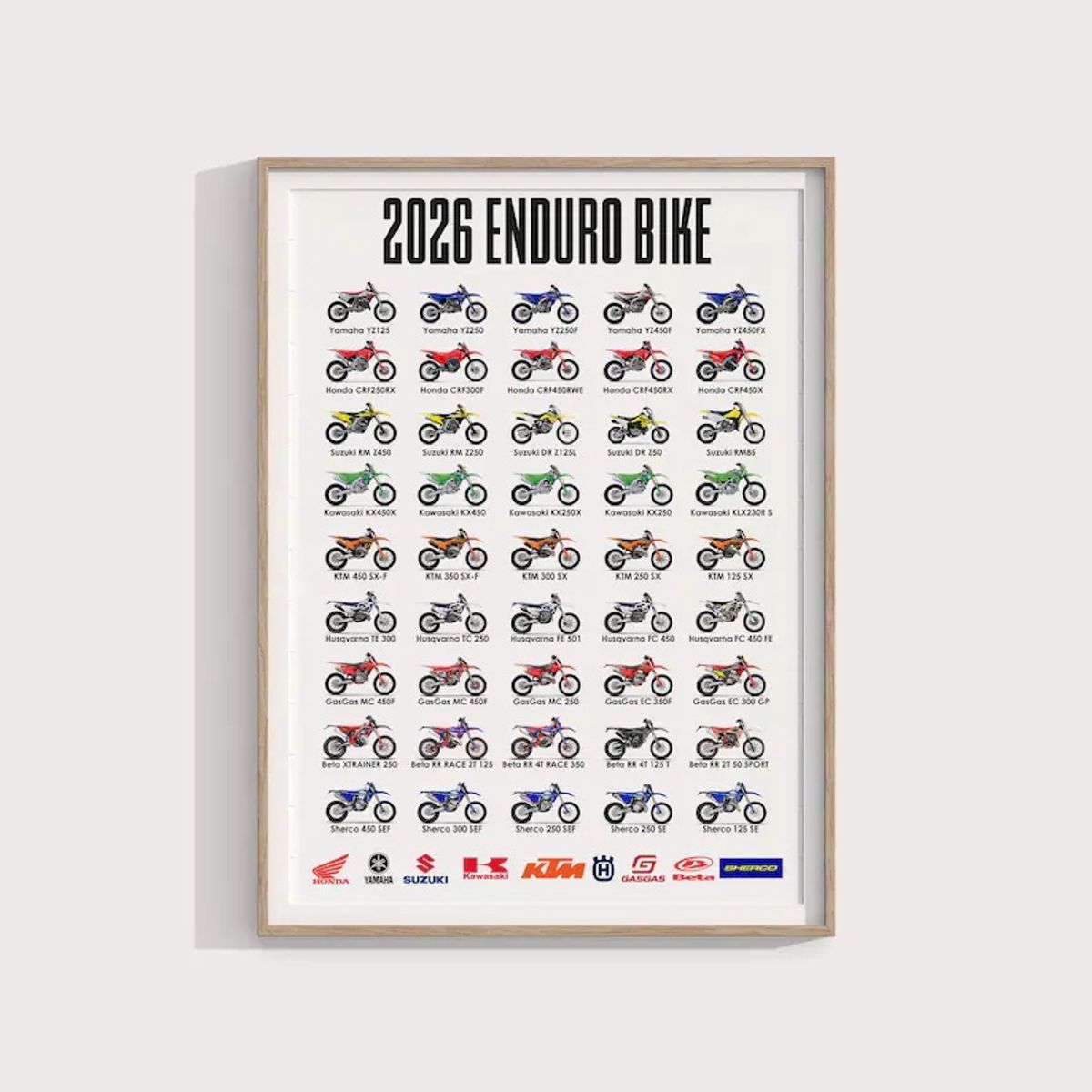 GENERICO - Cuadro Colección Motos De Enduro 2026 - Off-road + Marco Negro