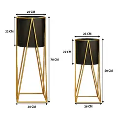 GENERICO - Set 2 Porta Maceteros Pedestal Maceta Plantas Negro Dorados