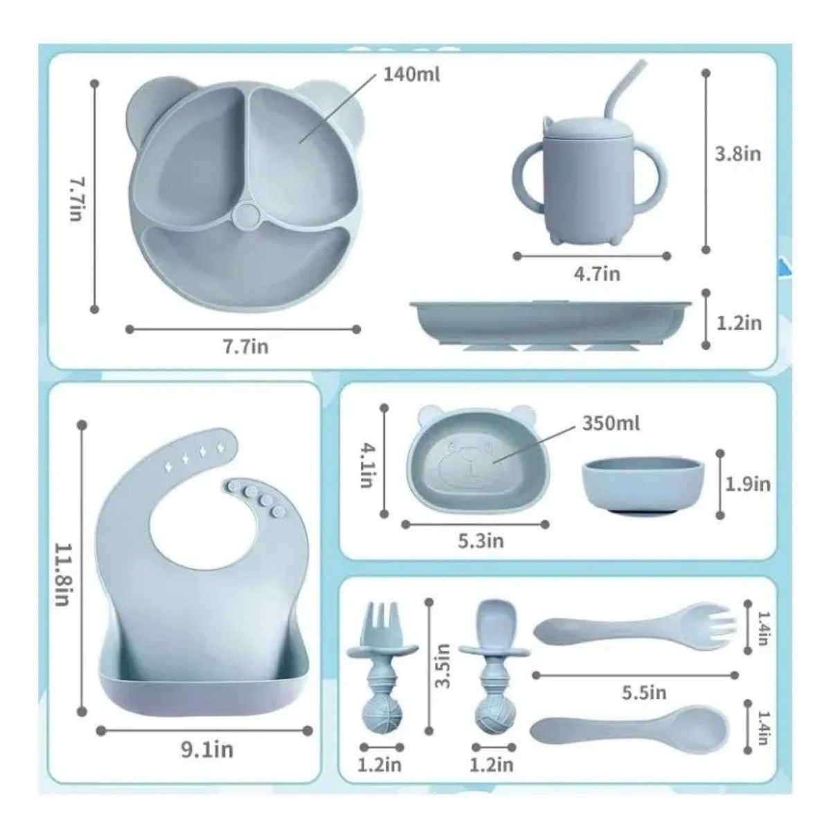 GENERICO - Set De Alimentación Silicona Dividida Con Ventosa Bebés 10pz