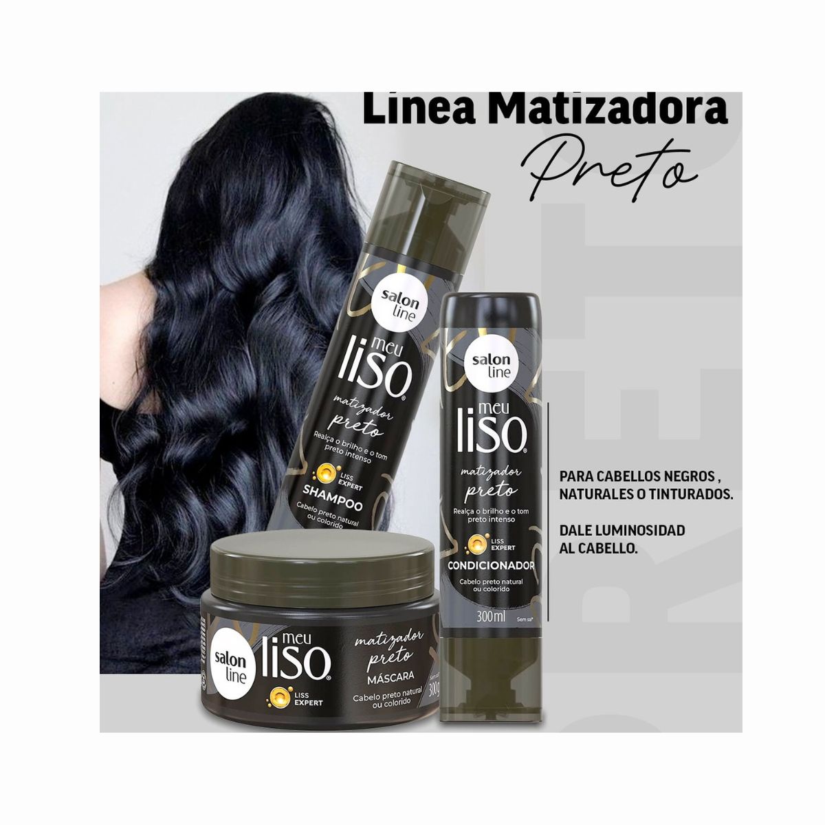 SALON LINE - Pack shampoo Acondicionador y Mascara Matizadora Negro Salon Line