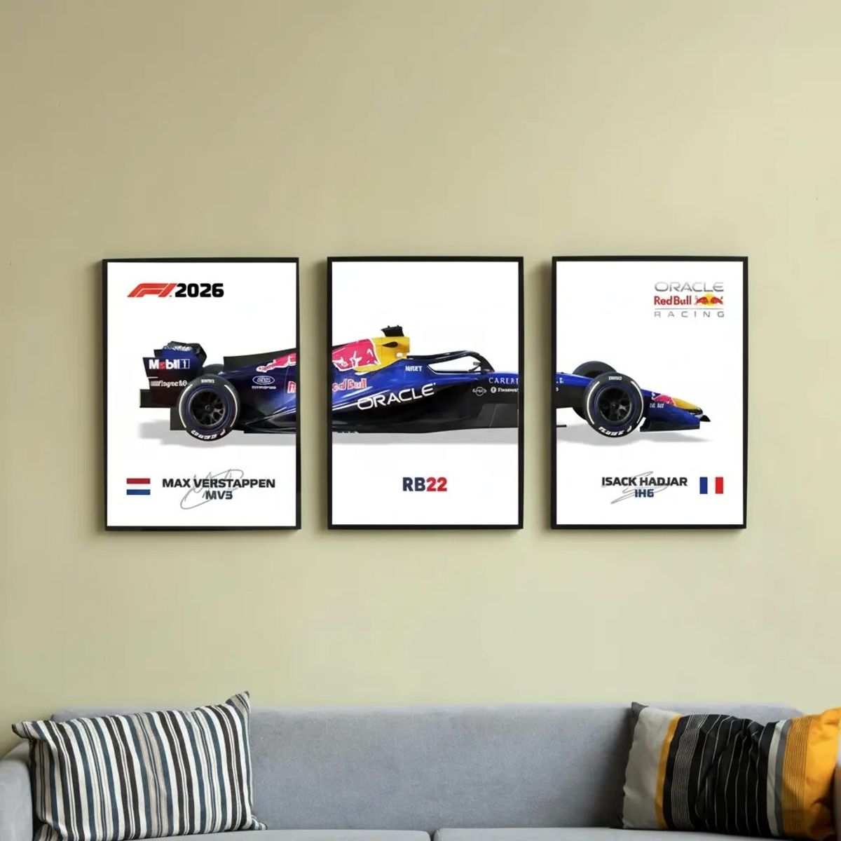 GENERICO - Set De 3 Cuadros Red Bull F1 RB22: Verstappen y Hadjar 2026 + Marco
