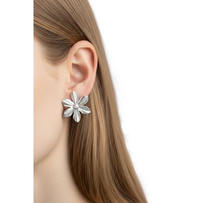 Imagen 2 del producto Aro apegado con diseño de flor enchapados en plata 950