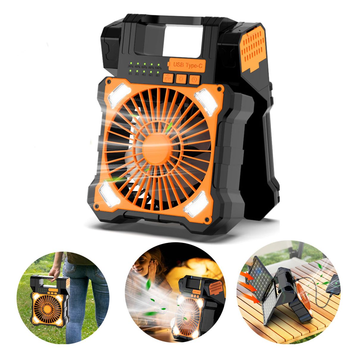 EVERSO - Ventilador Camping Solar Recargable 5velocidadecon Con Led