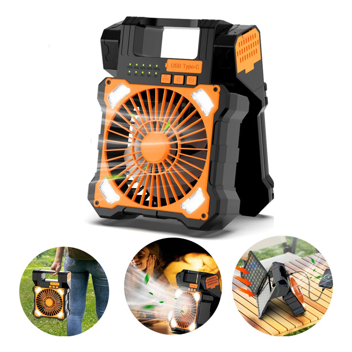 EVERSO - Ventilador Camping Solar Recargable 5velocidadecon Con Led