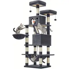 EVERSO - Rascador Torre Gatos Yute Casa 206cm+ Hamaca Multifuncional