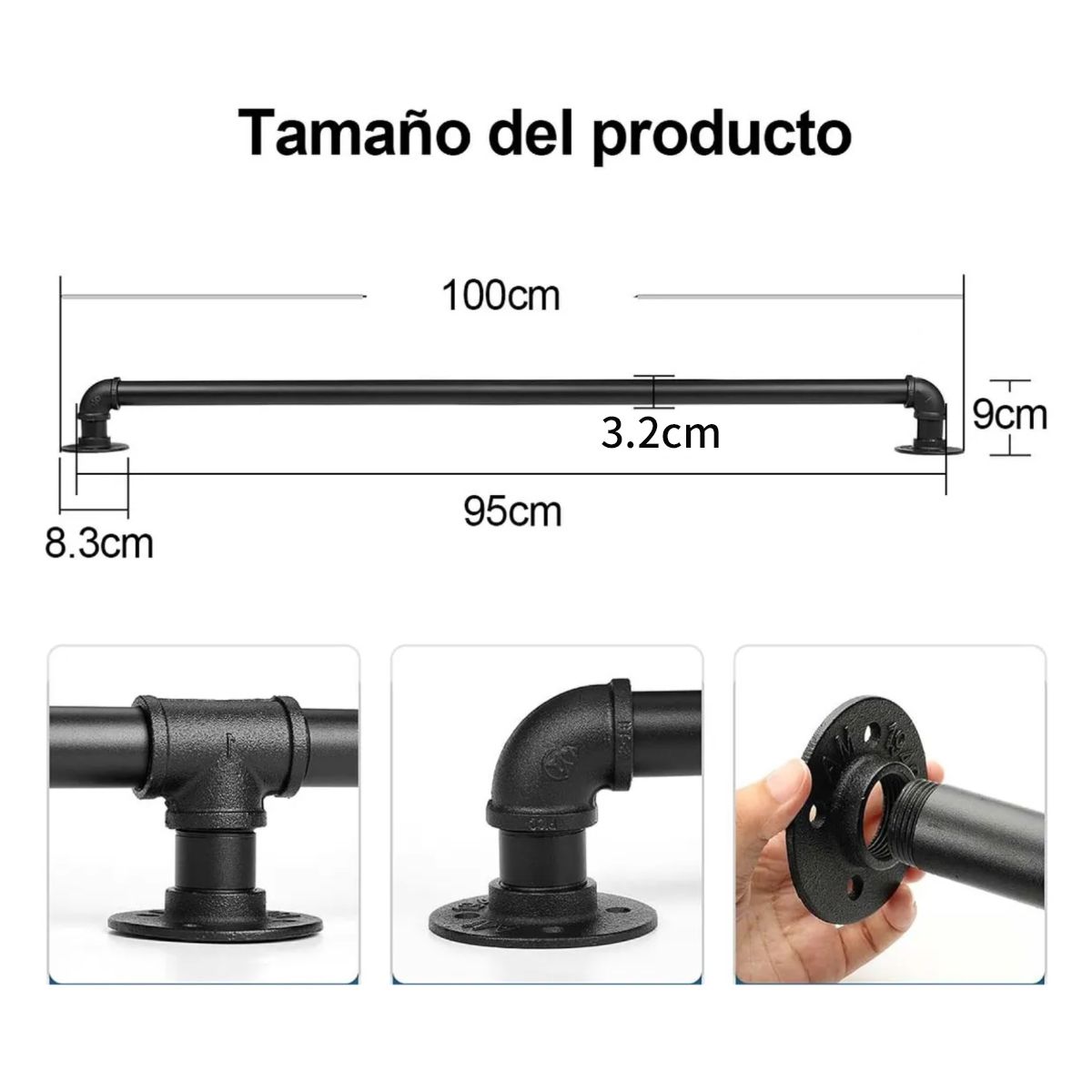 ATURE - Barandal De Pasamano De Tuboescaleras Profesionales 1m Negro
