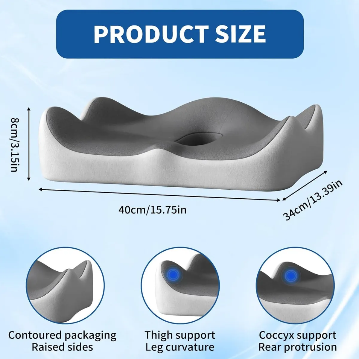 ATURE - Cojin Lumbar Ergonomico Y Asientopara Sillas Color Grisclaro
