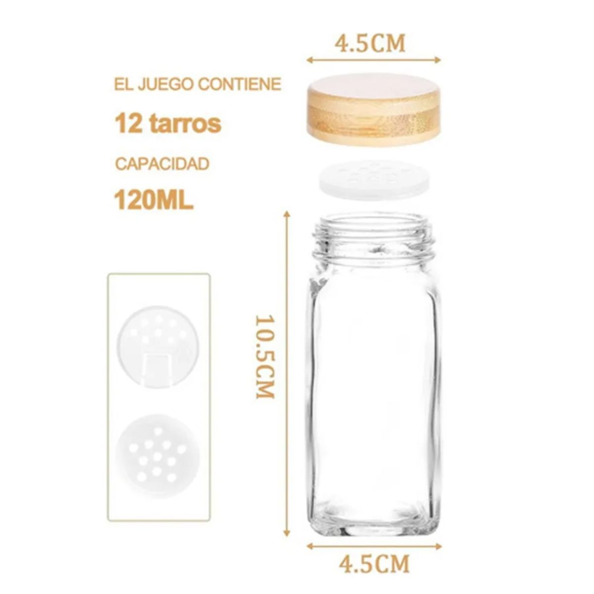 ATURE - 12 Frascos De Vidrio Especieros Tapa Almacenamiento 120ml