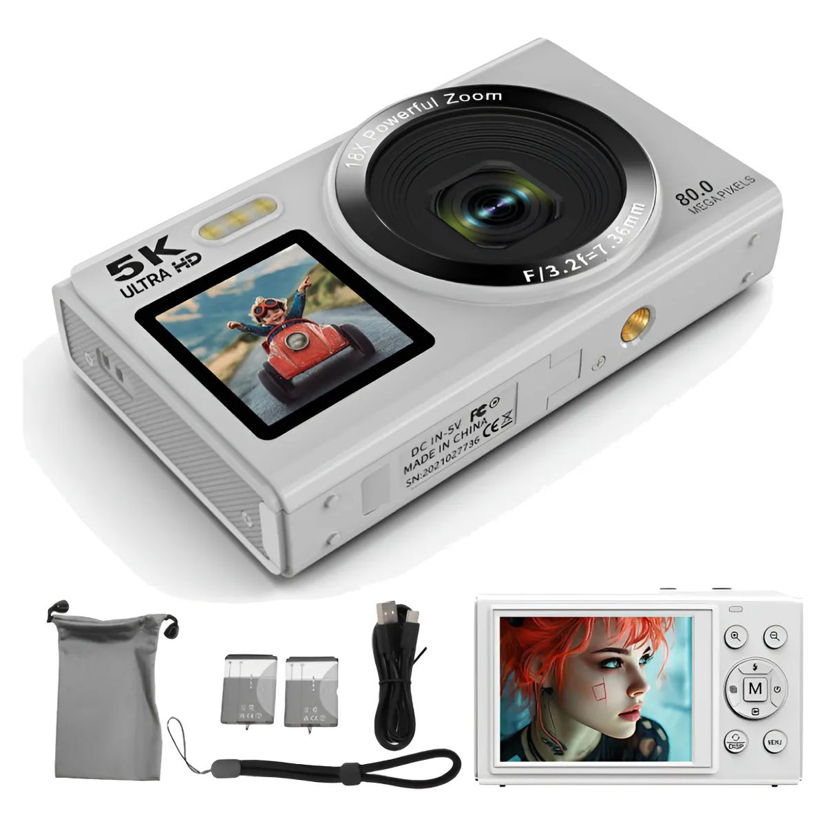 EVERSO - Cámara Digital 5k Portátil Pantalla Dual Con Luz De Relleno