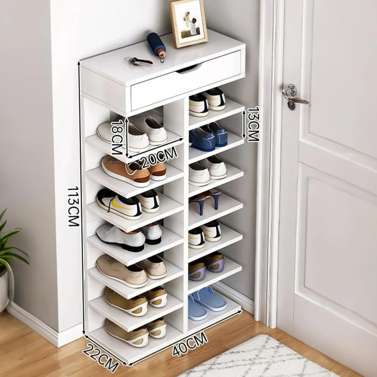 EVERSO - Organizador Estante Zapatos Con Cajone 16 Pares 8 Niveles