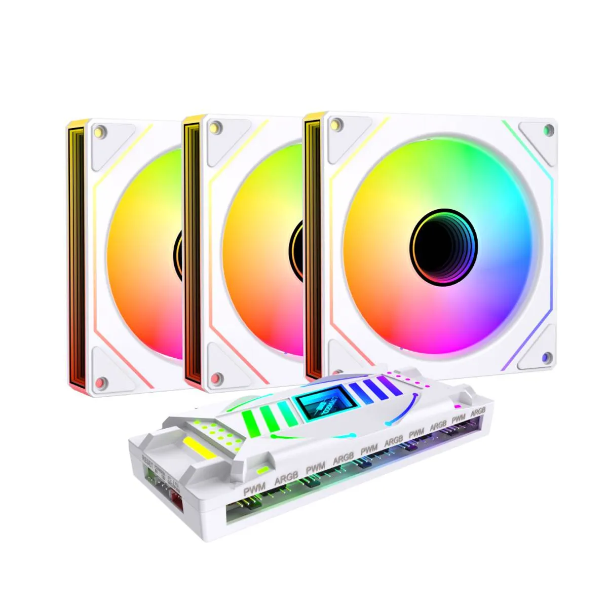 GENERICO - Pack Fans X3 Exodia ARGB Blanco 120mm con Controlador