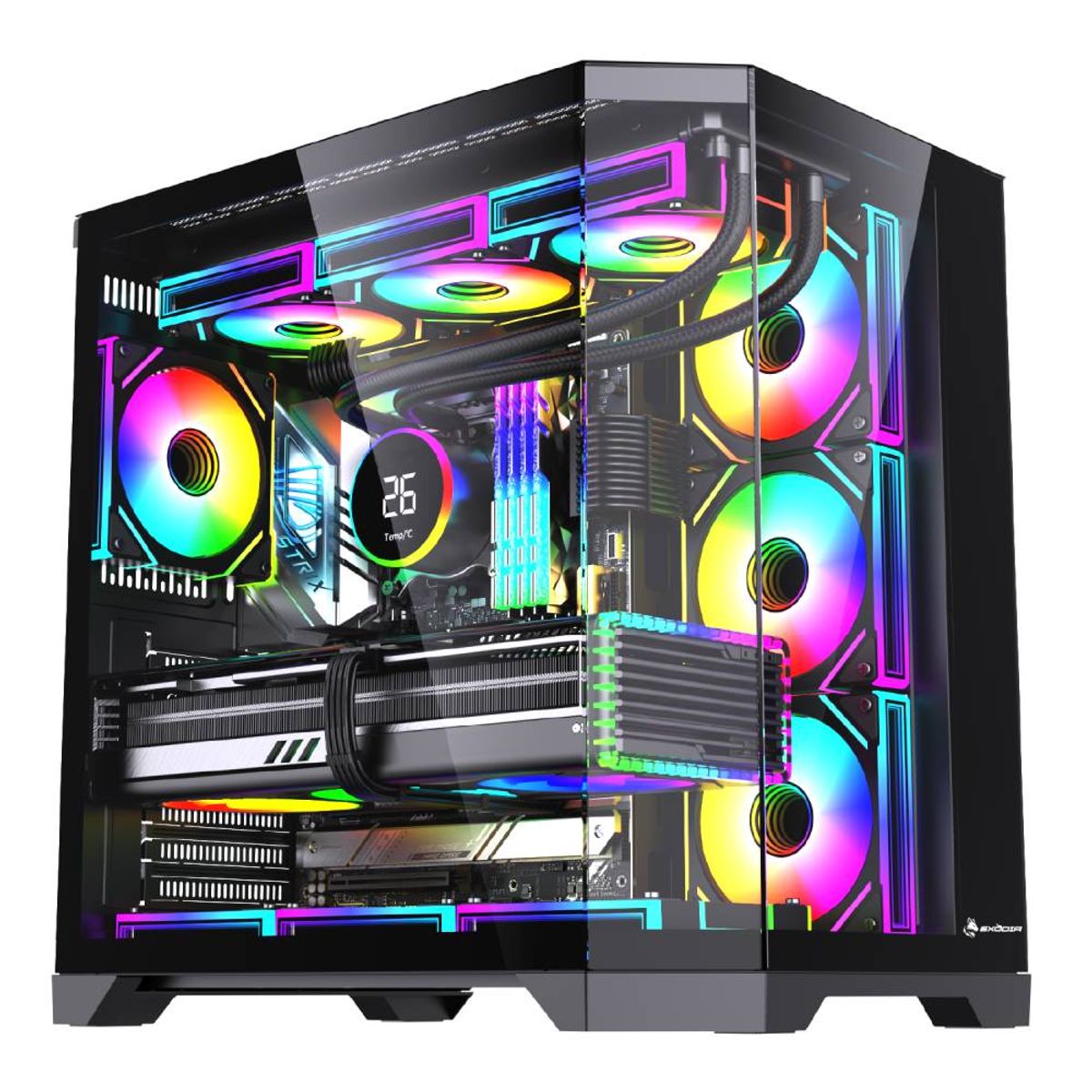 GENERICO - Gabinete Exodia Panel Zro Negro ATX 7 Fans ARGB V. Templado