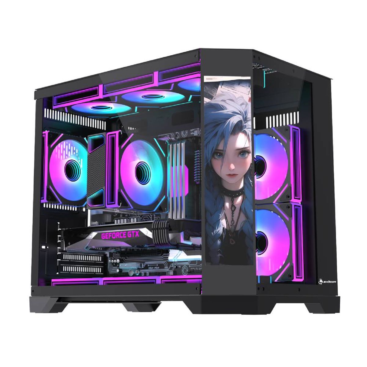 GENERICO - Gabinete Exodia Panel Zro Pantalla LED mATX Negro 6Fans ARGB