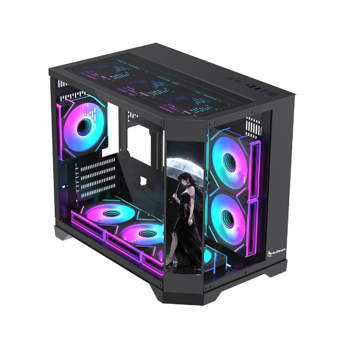 GENERICO - Gabinete Exodia Panel Zro Pantalla LED mATX Negro 6Fans ARGB