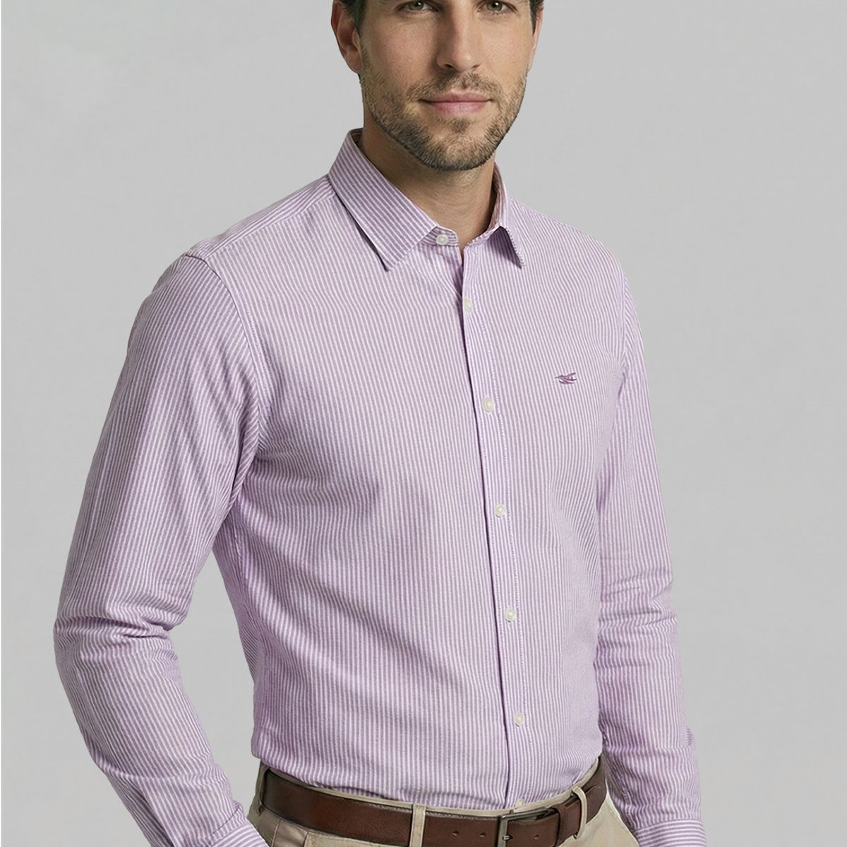 FEROUCH - Camisa Sport Oxford Listada Violet Ferouch