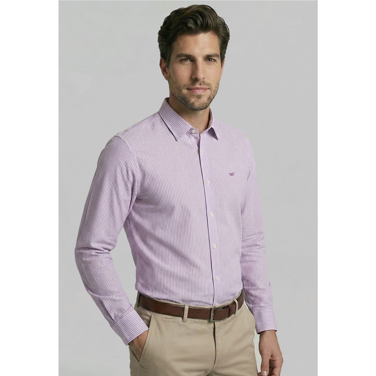 FEROUCH - Camisa Sport Oxford Listada Violet Ferouch