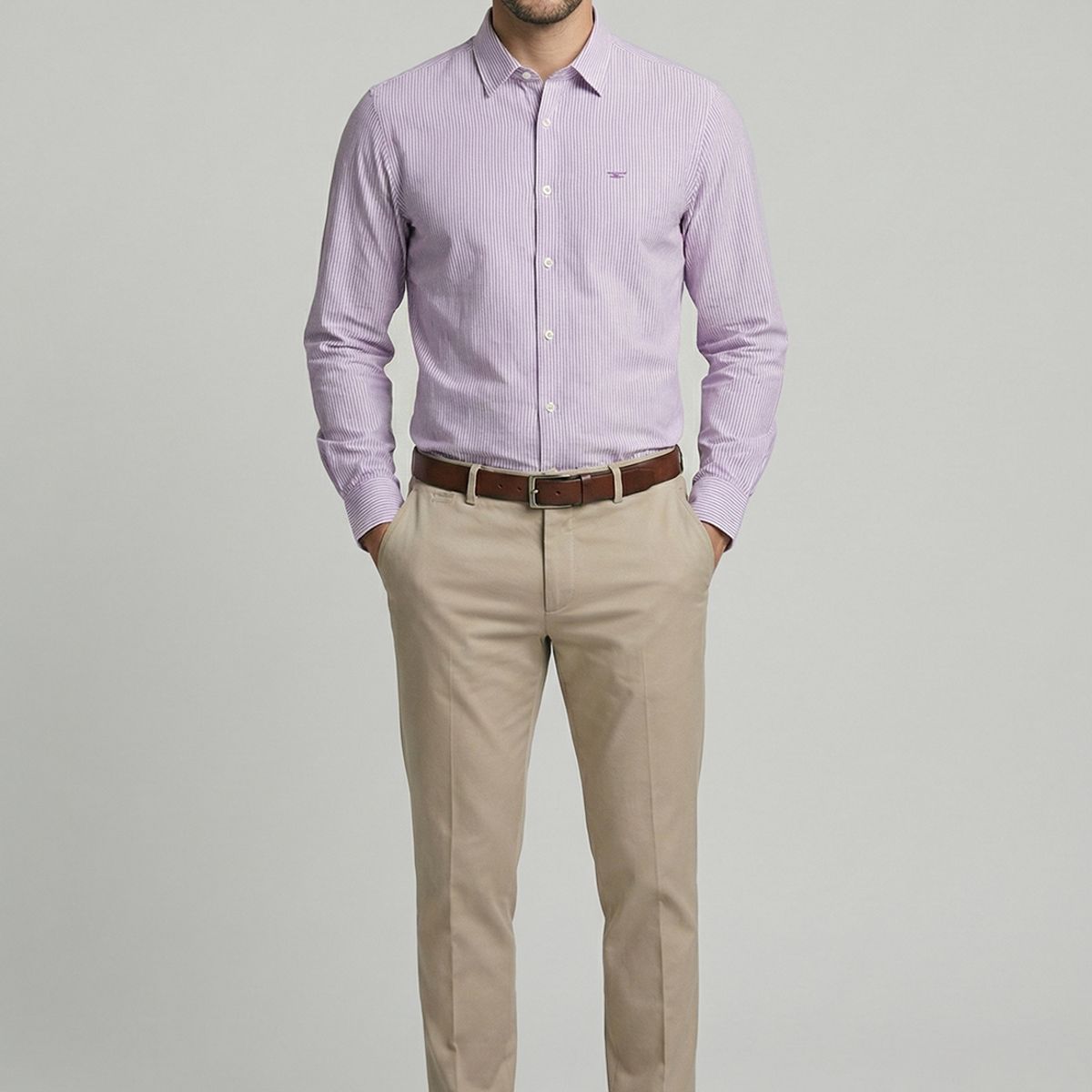 FEROUCH - Camisa Sport Oxford Listada Violet Ferouch