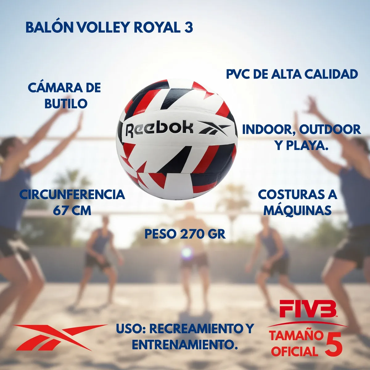 REEBOK - Balon Voleibol Pelota Volleyball Volley Playa Reebok Royal 3