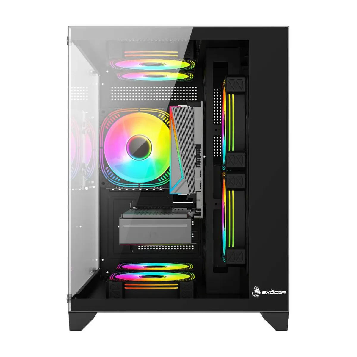 GENERICO - Gabinete Exodia ExoPlus Negro mATX 5 Fans ARGB V. Templado