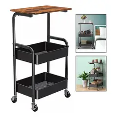 GENERICO - Carrito Organizador De 3 Niveles Con Rueda Con Mesa De Madera