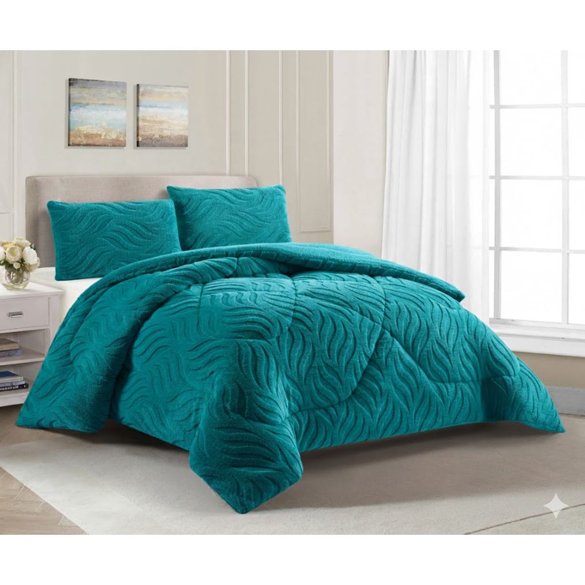 GENERICO - COBERTOR DE INVIERNO KING TEXTURIZADO CON CHIPORRO RELIEVE HOJAS TF