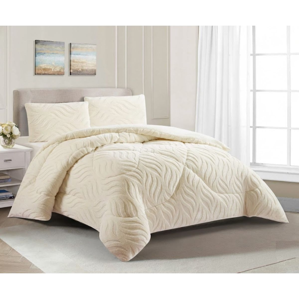 GENERICO - COBERTOR DE INVIERNO KING TEXTURIZADO CON CHIPORRO RELIEVE HOJAS TF