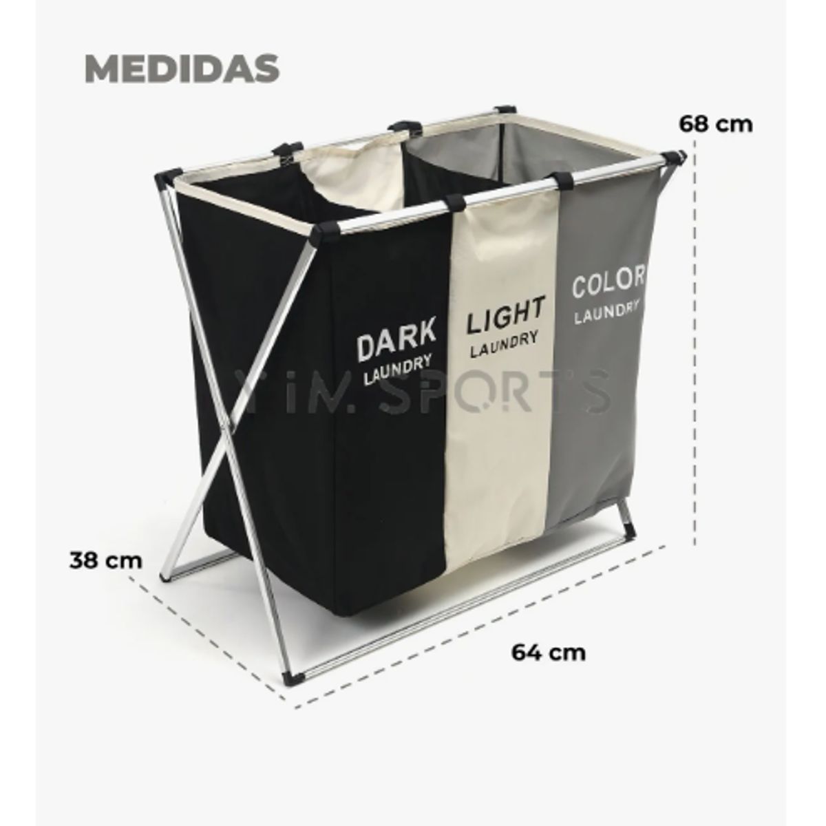 GENERICO - Cesto Canasto De Ropa Sucia Plegable 3 Compartimientos Color Negro Cesta de ropa